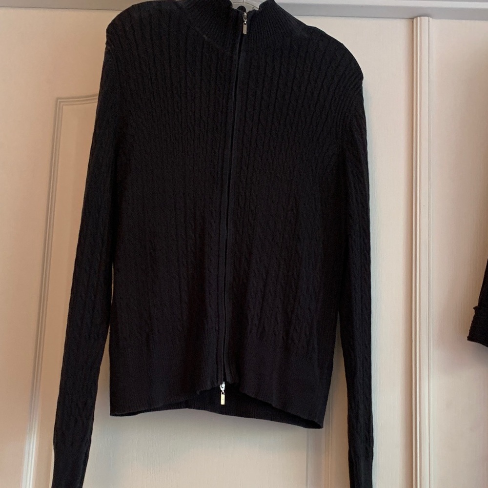 Black Cable Knit Zip-Up Sweater
